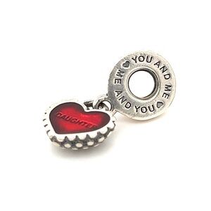 Pandora Silver and Red Daughter Heart Charm Bracelet